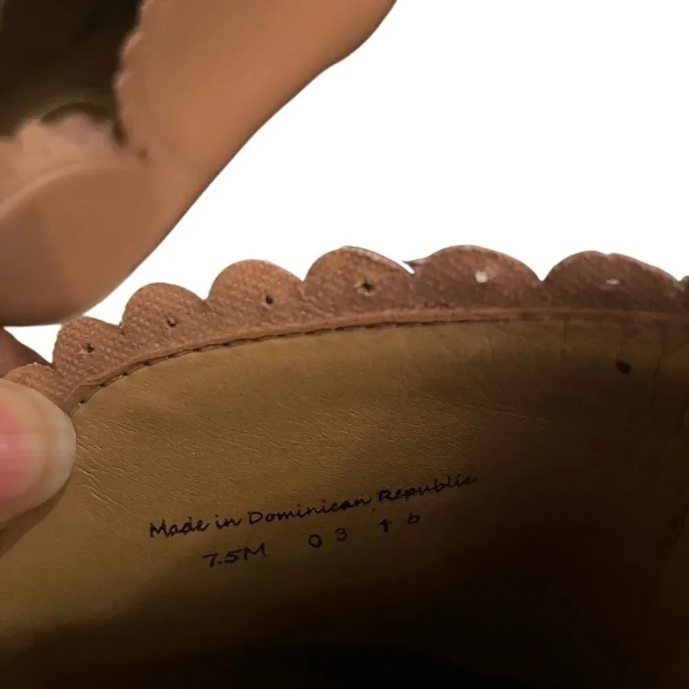 Jack Rogers Womens Marianne Scalloped Edge Booties 7.5M Tan Leather Stacked Heel